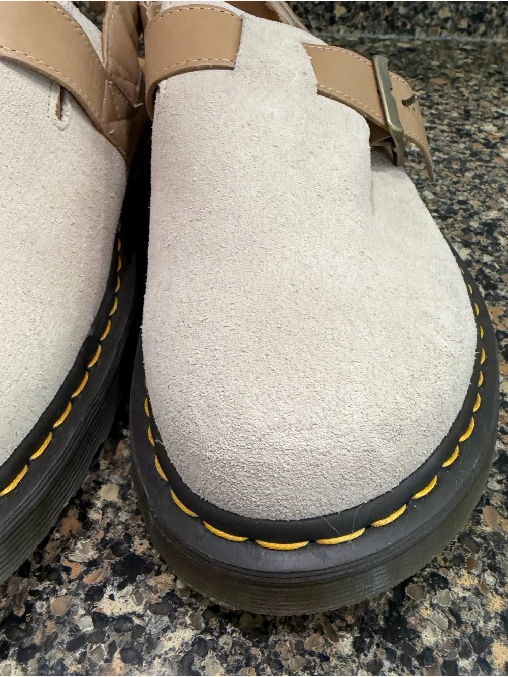 Dr martens Jorge Beige Suede Slingback Clog with Yellow Stitching